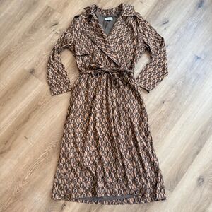 BALLANTYNE Italy Monogram Wrap Dress Long Sleeve Midi Belted